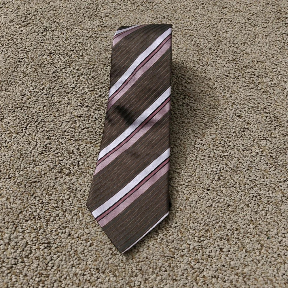 Ermenegildo Zegna‎ Silk Striped Men's Necktie Brown Pink White